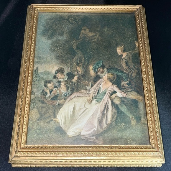 Vintage Jewelry Trinket Box w/ Rococo-Style Artwork (IB-10)